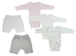 White,Grey Infant Girls Long Sleeve Onezies And Shorts