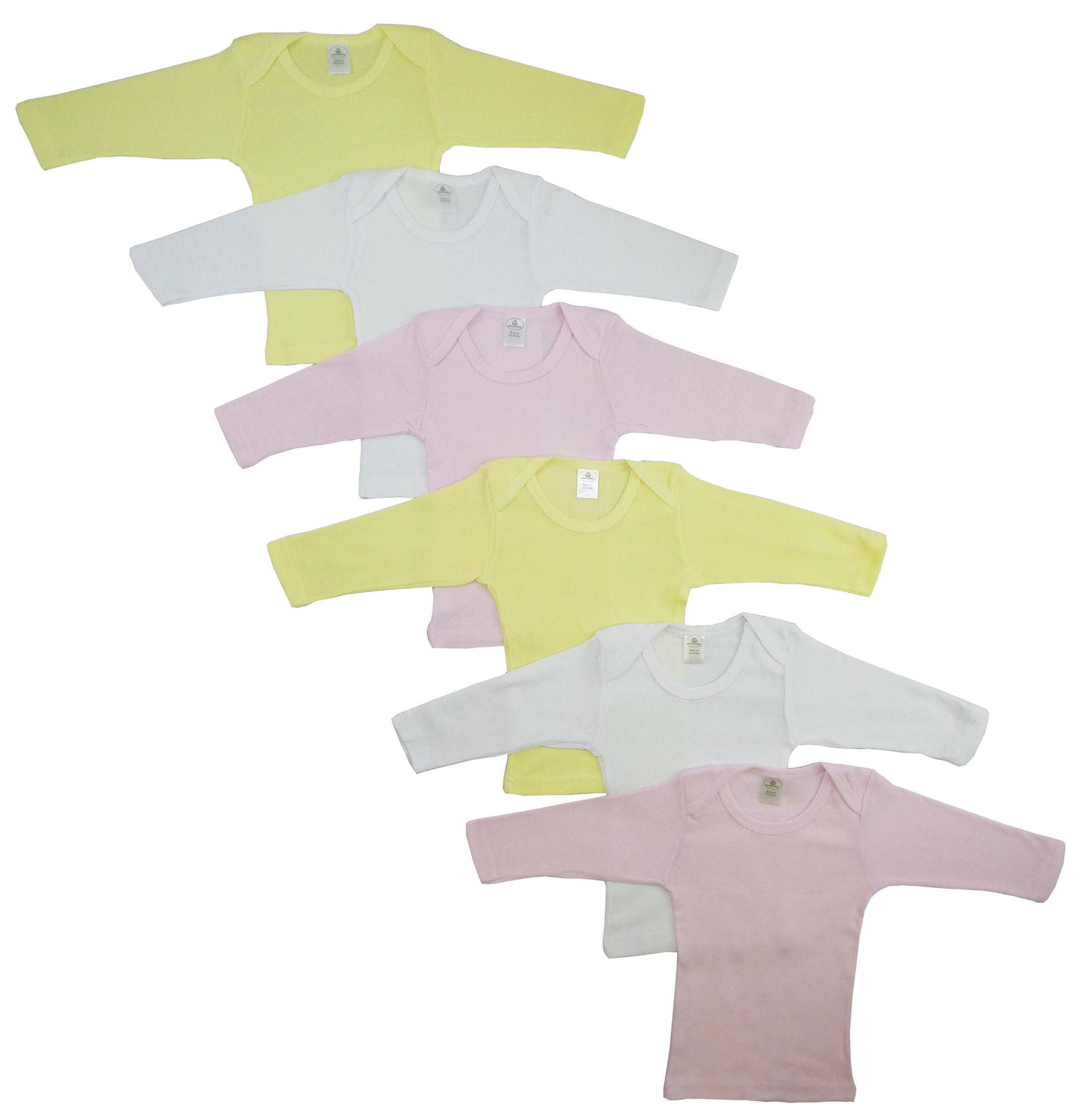 Pink,Yellow,White Girls Pastel Variety Long Sleeve Lap T-shirts 6 Pack