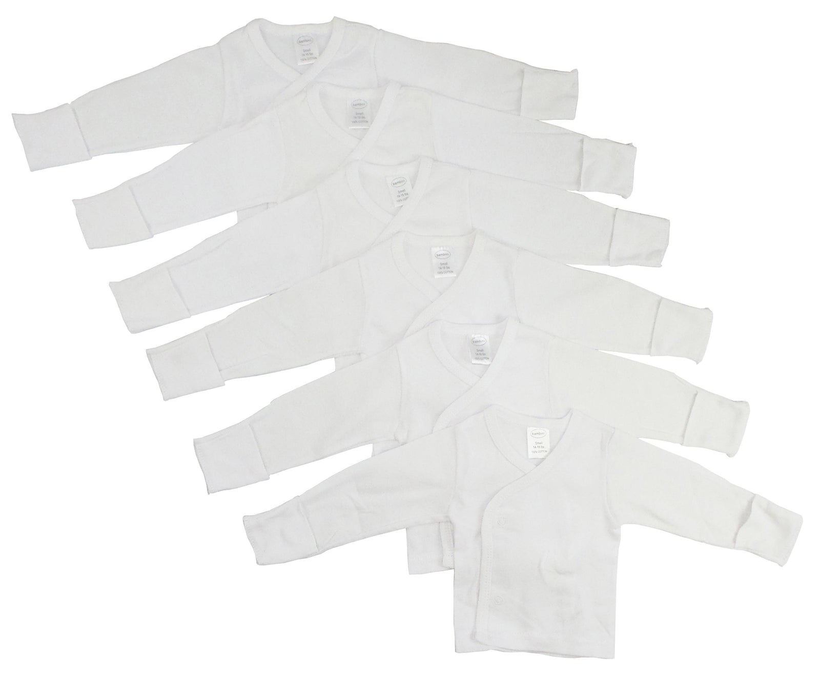 White Preemie Long Sleeve Side Snap With Mitten 6 Packcuff