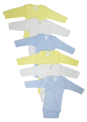 Blue,Yellow,White Boys' Pastel Long Sleeve Onezie 6 Pack