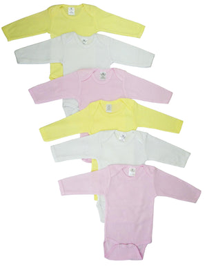 Pink,Yellow,White Girls Pastel Long Sleeve Onezie 6 Pack