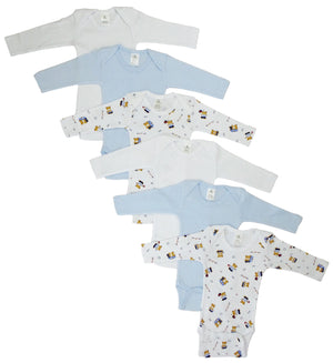 White,Blue Boys Longsleeve Printed Onezie Variety 6 Pack