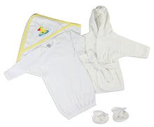 Neutral Newborn Baby 3 Pc Set (gown, Robe, Hooded Towel)