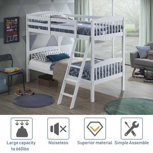 Solid Wood Twin Bunk Beds with Detachable Kids Ladder