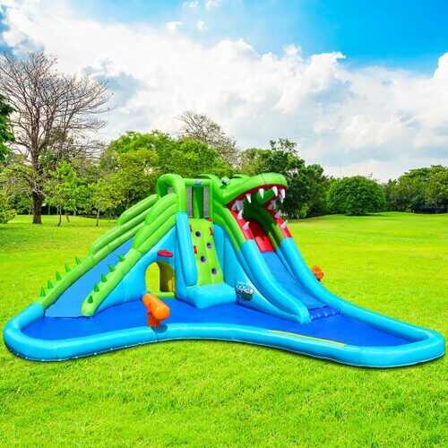 Crocodile Themed Inflatable Dual Slide Bounce House without Blower