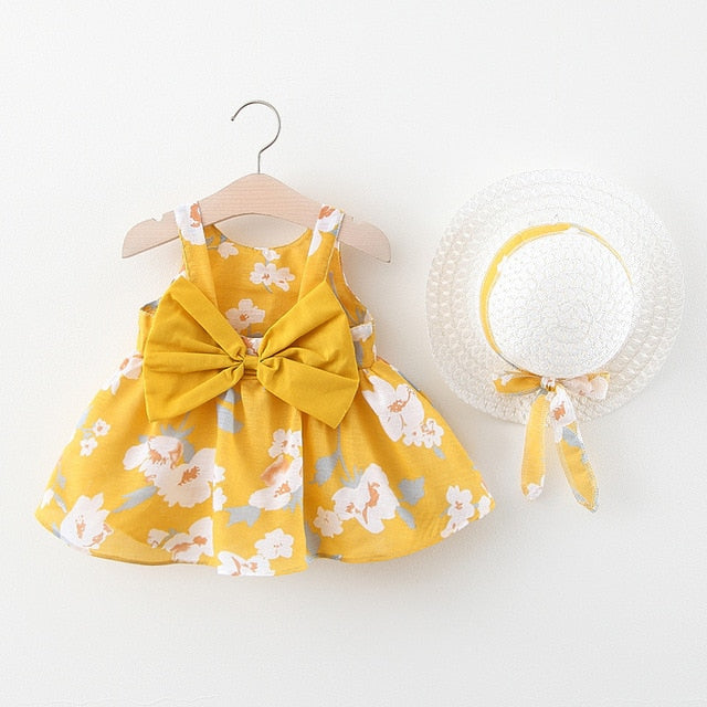 Summer Baby Girls Dresses with matching hats