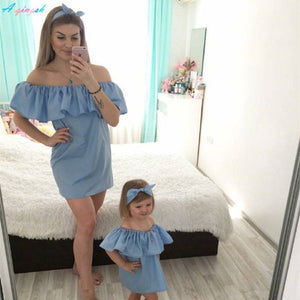 Mommy and Me Matching Outfits -   One Off Shoulder Mom and Daughter Dress Clothes