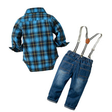 Baby Boy Clothes Plaid Rompers with Denim Suspenders Outfit 6 - 24M