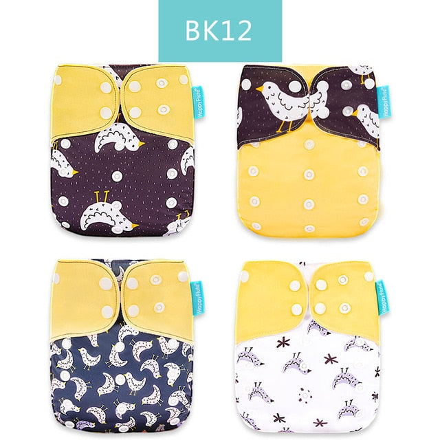 Happy flute 4pcs/set Washable Reuseable Eco-friendly Cloth Diaper 0-2year 3-15kg baby