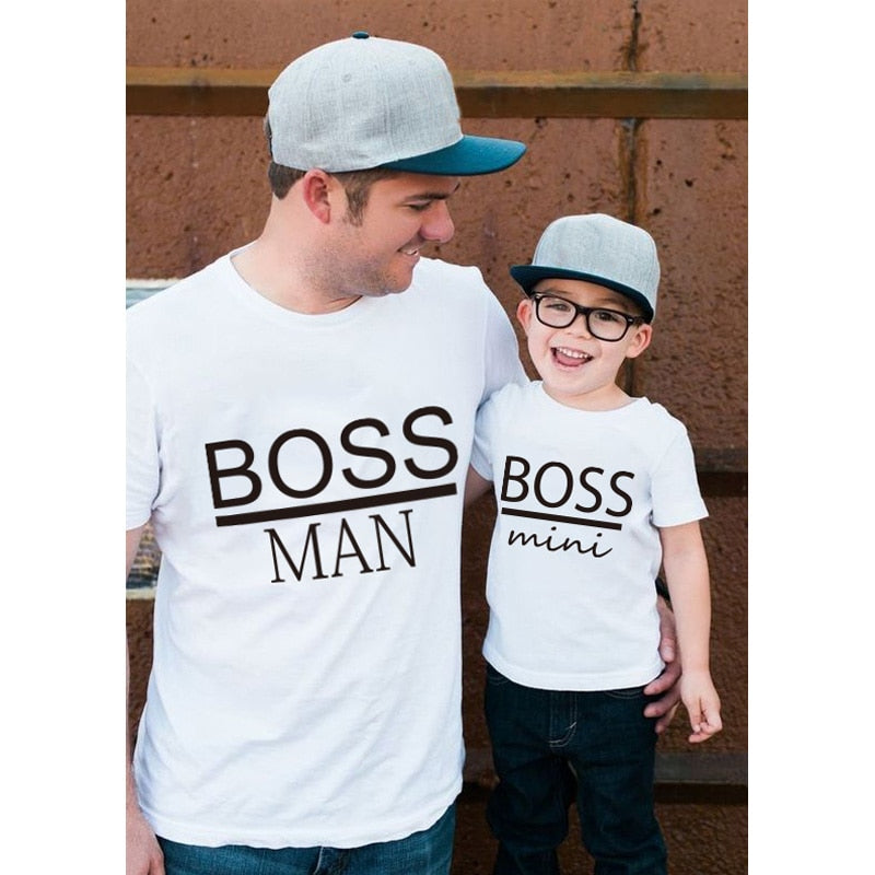 BOSS MAN and BOSS mini Little print Family Matching Father Son Shirts