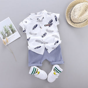 Summer Feather Print Clothing Set