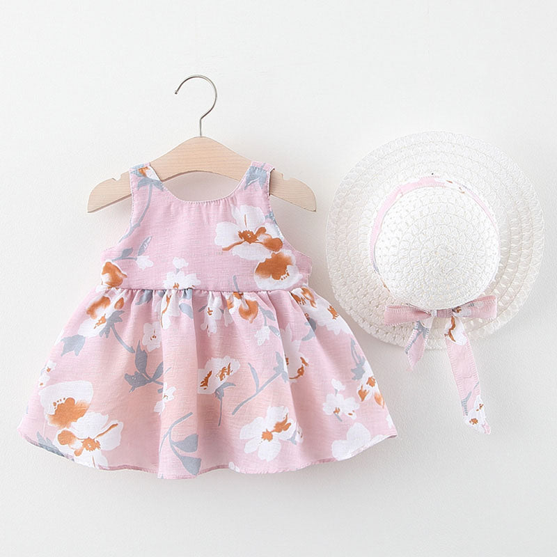 Adorable Baby Girl Bowknot Decor Dresses with Matching Hat Set