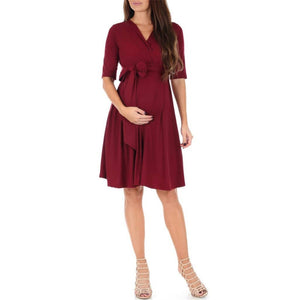 Women's Faux Wrap Maternity Dress with Adjustable Belt