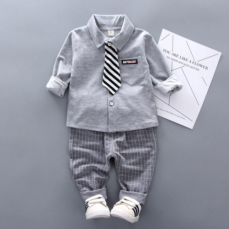 Baby boys clothing set cotton gentleman suit formal shirt tie +pants clothes set