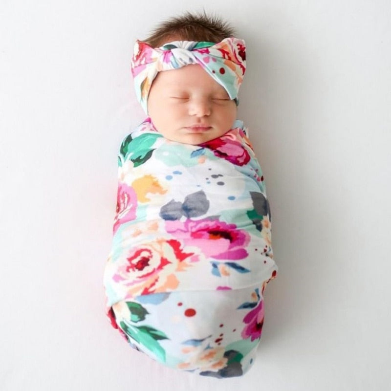 Newborn Receiving Baby Girl Swaddle Blanket Floral Set