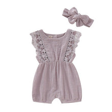 Baby Girl Rompers - Sleeve Solid Lace One-Pieces Design & Headband