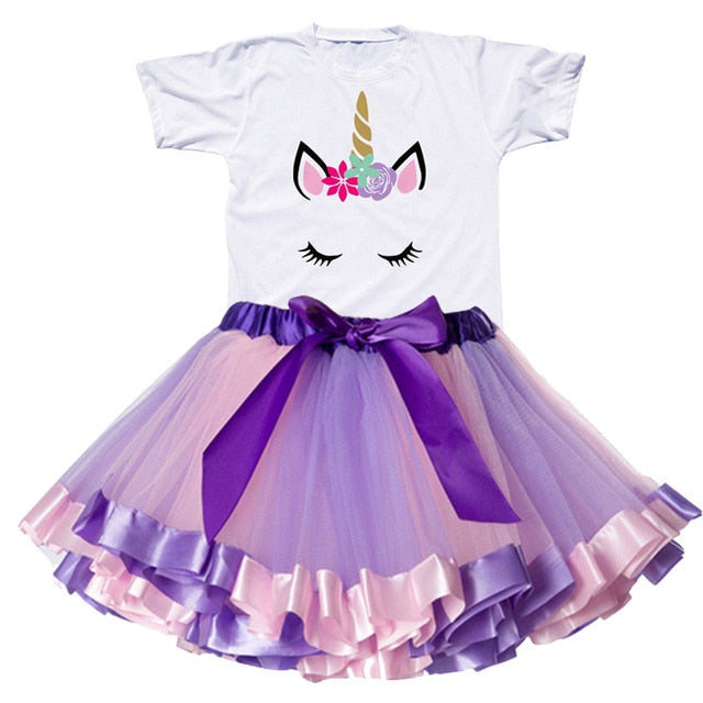 Baby Girls Fashion Unicorn Tees & Princess Skirt