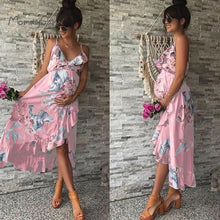 Maternity Dresses Floral Printed Ruffles For Pregnant Women