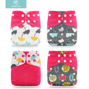 Happy flute 4pcs/set Washable Reuseable Eco-friendly Cloth Diaper 0-2year 3-15kg baby