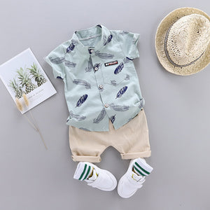 Summer Feather Print Clothing Set