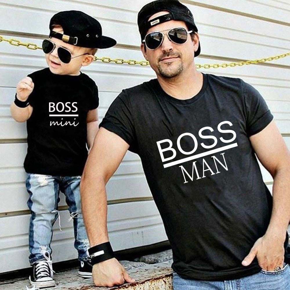 BOSS MAN and BOSS mini Little print Family Matching Father Son Shirts