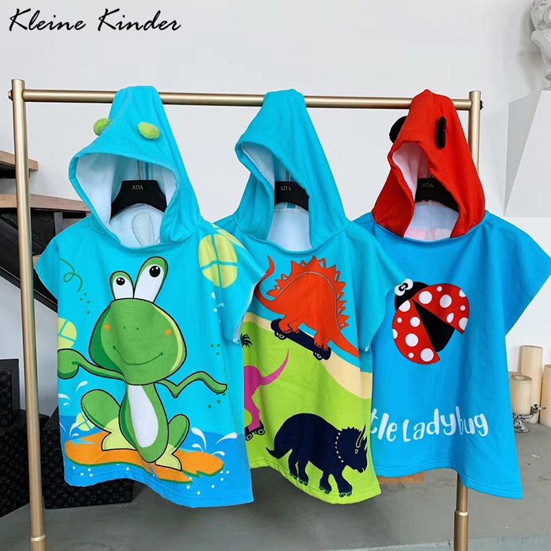 Kids Microfiber Poncho Hooded Bathrobe - Boys Girls Beach Swim Towels