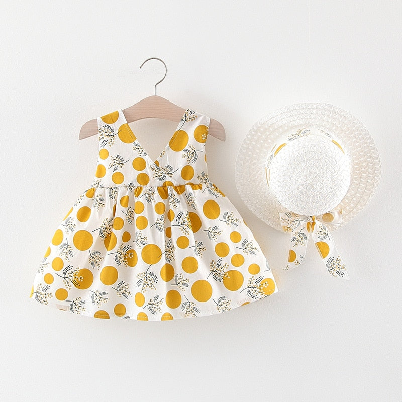 Summer Baby Girls Dresses with matching hats