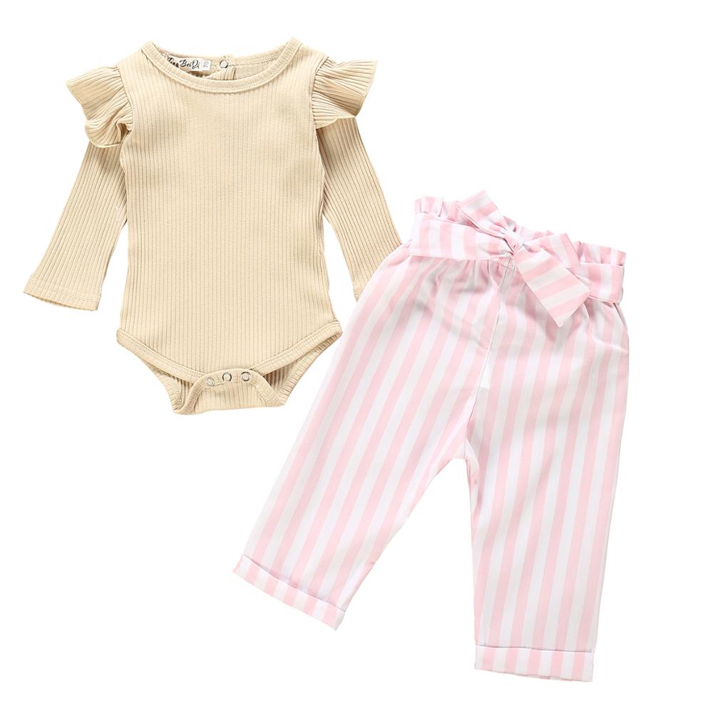 Baby Girl Clothes Ruffle Sleeve Bodysuit + Pants 2Pcs Outfit